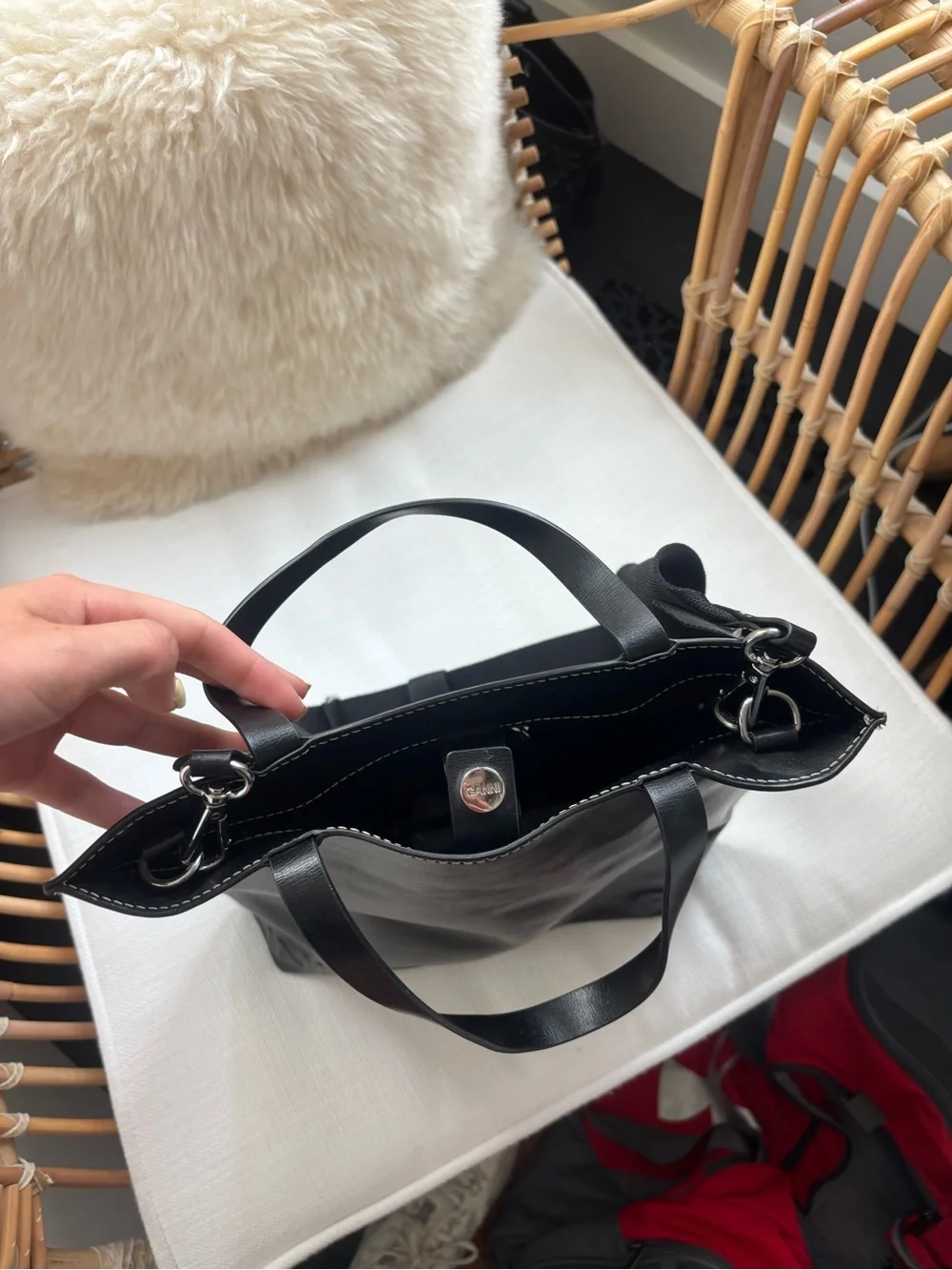 Ganni Black Leather Tote Laptop Bag